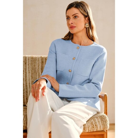 Womens Wool-Blend Sweater Blazer Business Casual Jacket with Pockets XL - Picture 5 of 6